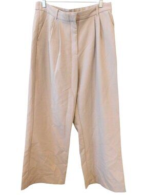 Abercrombie & Fitch Women Sz 14S 32 Beige Wide Leg Pleated Trousers Pants Short